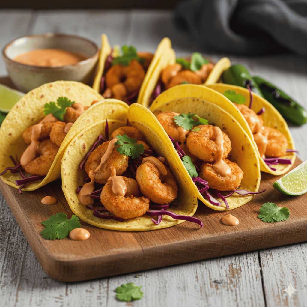 Tacos de gambas fusión